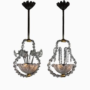 Lámparas de techo Art Déco de cristal de Murano atribuidas a Ercole Barovier para Barovier & Toso, años 30. Juego de 2