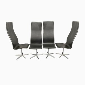 Model 316 Oxford High-Back Swivel Chairs in Black Leather by Arne Jacobsen for Fritz Hansen, Denmark, 1960, Set of 4