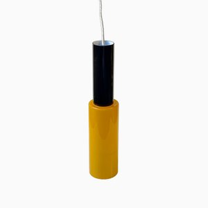 Italian Postmodern Ceiling Lamp in Yellow and Black Glass, 1980s