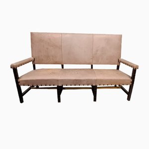 Sofa in Brass Lacquered Wood and Leather