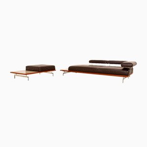 Model 24/7 3-Seater Sofa in Dark Brown Leather and Coffee Table from Joop, Set of 2