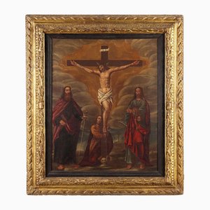 Crucifixión con los santos Pablo, Magdalena y Bartolomé, óleo sobre lienzo, enmarcado