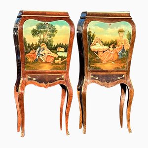 French Style Drinks Cabinets with Ormolu, Marble and Painted Decoration, Set of 2