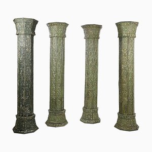 Large Carved Wooden Columns, Set of 4