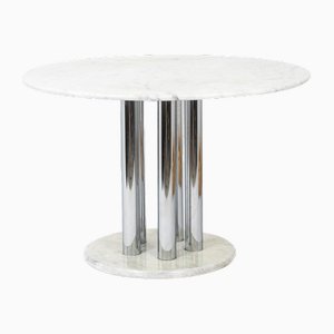Runder Tisch aus Marmor & verchromtem Metall, 1970er