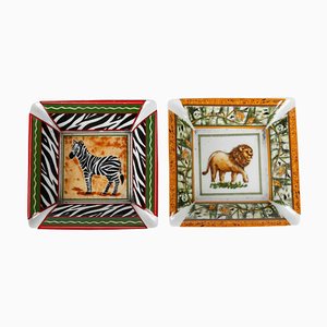 Cendriers en Porcelaine Peinte à Motifs Animaliers, Set de 2