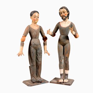 Spanish Folk Art Figures, 1850, Set of 2