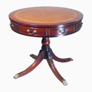 Empire Round Side Table in Wood with Leather Top