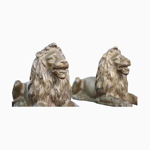 Late 19th Century Recumbent Cast Lions, Set of 2