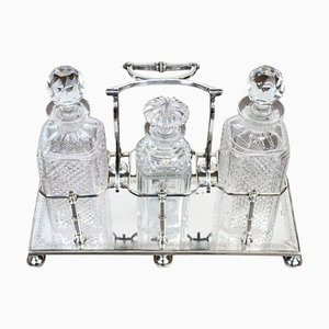 Victorian Silver Decanter Tantalus Set, Set of 4