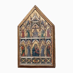 Neo-Gothic Painted Wooden Panel Biblical Scene