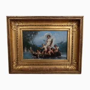 Paul Baudry, Scene with Angels, 19th Century, Oil on Panel, Framed