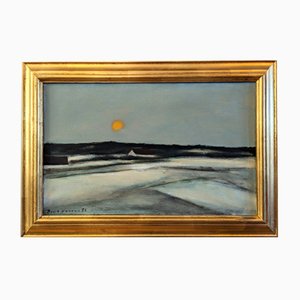 Soleil d'Hiver, 1950s, Huile sur Toile, Encadré
