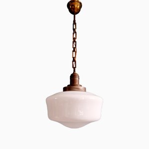 Art Deco Ceiling Light in Opaline White Conical Glass, 1920s