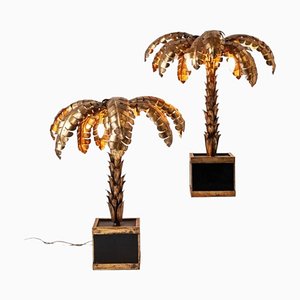 Französische Mid-Century Tischlampen aus Palmen, 2er Set