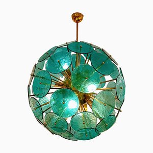 Lámpara de techo Sputnik de cristal de Murano aguamarina
