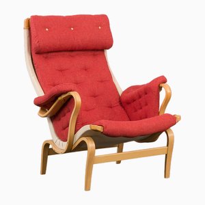 Vintage Pernilla Lounge Chair in Red Wool by Bruno Mathsson for Dux, 1960s