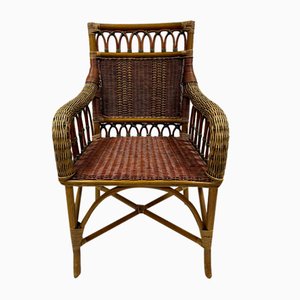 French Wicker Carver Armchair , 1970s