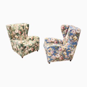 Fauteuils à Oreilles Vintage en Tissu Floral par Paolo Buffa, 1950s, Set de 2