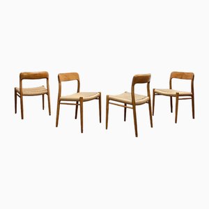 Dänische Mid-Century Modell 75 Stühle aus Eiche von Niels O. Møller für JL Møllers Furniture Factory, 1950er, 4er Set