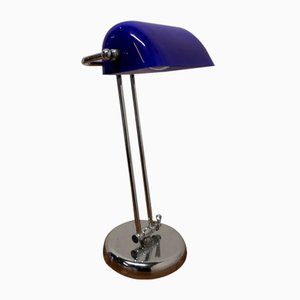 Mid-Century Cobalt and Chrome Glass Library Desk Lamp, 1970s