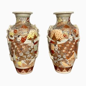 Large Antique Satsuma Vases, 1910, Set of 2