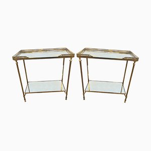 Mid-Century French Two Tier Tables with Eglomise Glass, 1960s, Set of 2