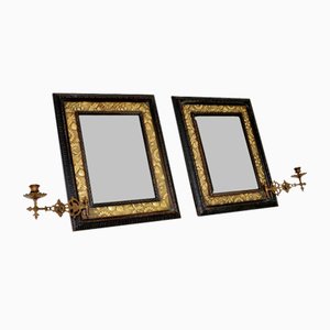 Victorian Brass and Wood Mirrors, 1880s, Set of 2
