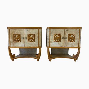 Italian Art Deco Parchment and Maple Twin Sideboards, 1930s, Set of 2