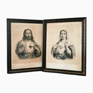 Virgin Mary and Jesus, Large Engravings, 19th Century, Set of 2