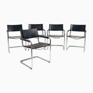 Bauhaus Hide Leather Cantilever Chairs from Fasem, Italy, 1980s, Set of 5