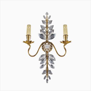 Lampade da parete floreali in cristallo e metallo dorato di Maison Baguès, fine XIX secolo, set di 2