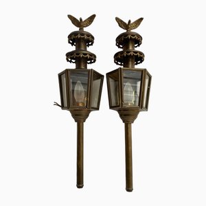 Carriage Wall Lanterns in Brass with Eagles, Belgium, 1890s, Set of 2