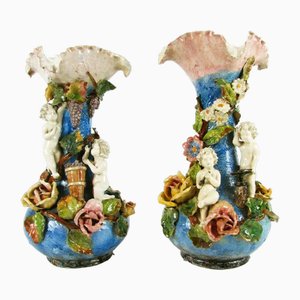 Vases Liberty en Céramique Polychrome, 1890s, Set de 2