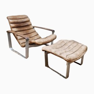Set of Vintage Lounge Chair & Footstool by Ilmari Lappalainen for Asko, 1960s
