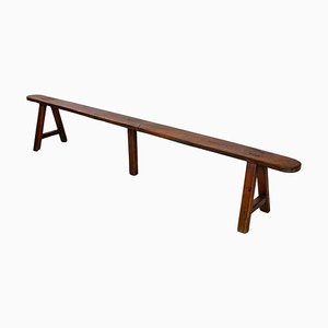 Mid-Century French Wooden Bench with Narrow and Long Seat, 1930s