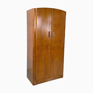 Italian Art Deco Style Wooden Wardrobe with Mirror and Shelves, 1950s