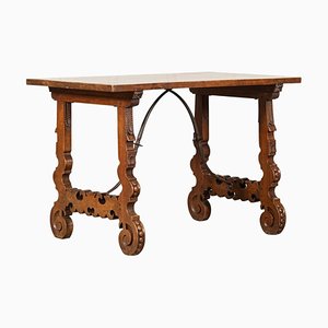 19th Century Spanish Fruitwood Inlaid Trestle Table, 1860s