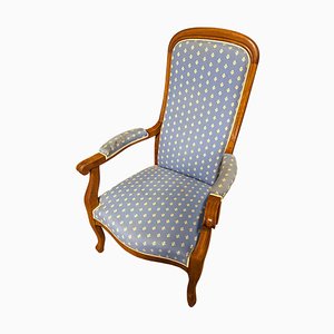 Blauer Voltaire Sessel aus Kirschbaum