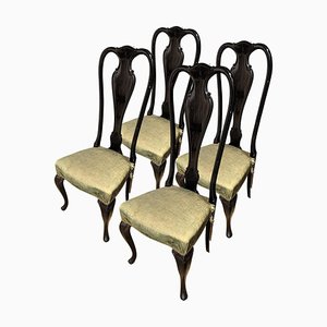 Chaises Chippendale Noires, Set de 4