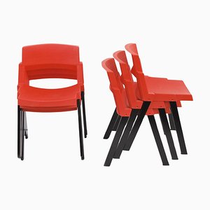 Red and Black City Dining Chairs attributed to Lucci & Orlandini for Lamm, 1980s, Set of 6