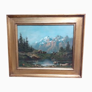 Paisaje de montaña, década de 1890, óleo sobre lienzo, enmarcado