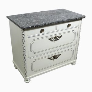 Small White Chest of 4 Drawers with Black Marble Top, 1900s