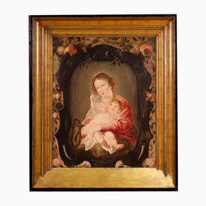 Artista fiammingo, Madonna col Bambino, 1670, olio su tavola, con cornice