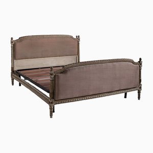 French Antique Style Bed in Gilded Wood and Fabric