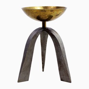 Brutalist Cast Iron and Brass Candleholder, 1950s