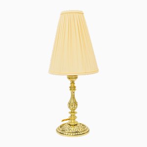 Historistic Brass Table Lamp with Fabric Shade, Vienna, Austria, 1890s