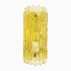 Scandinavian Amber Glass and Brass Wall Light by Carl Fagerlund for Orrefors & Lyfa, 1960s