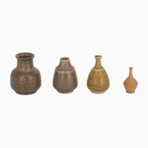 Small Mid-Century Scandinavian Modern Brown Stoneware Vases by Gunnar Borg for Gunnars Keramik Höganäs, 1960s, Set of 4