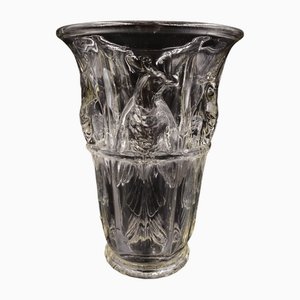French Art Deco Glass Vase with Cockatoo Motif by Verlux, 1930s
